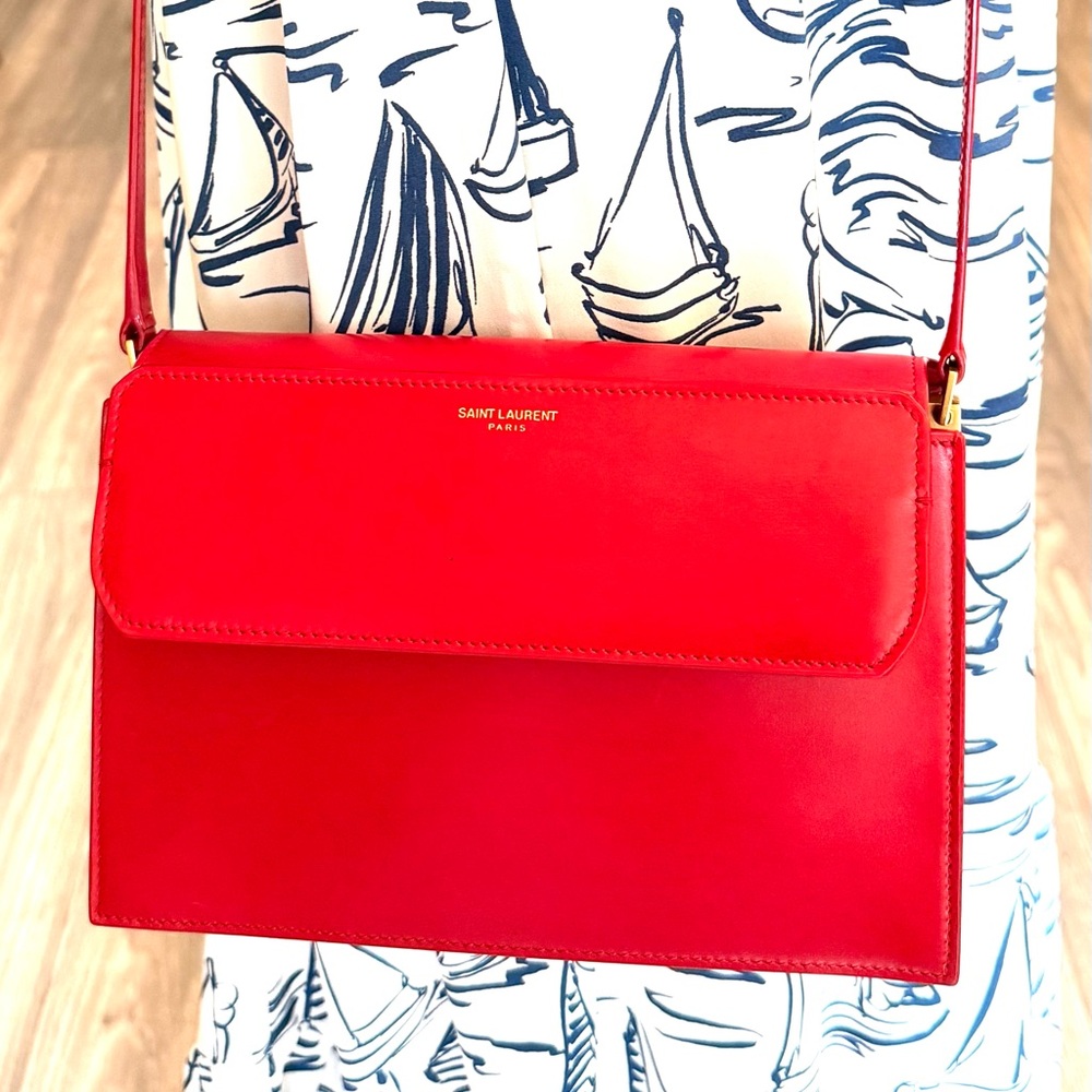 SAINT LAURENT YSL Catherine Red Leather Crossbody Shoulder Bag Made In Italy